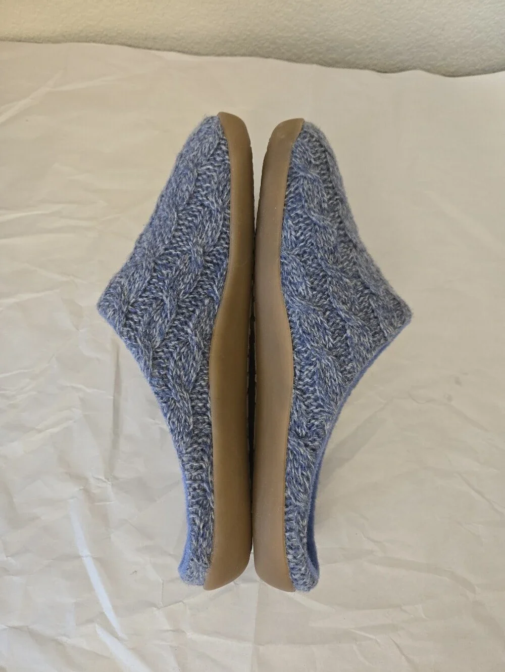 Cosyfeet Purewool Men's Sz 9 Slip On Benny Mules Blue Cable Knit Warm & Comfy